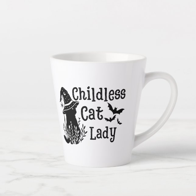 Taza De Café Latte Graciosa espeluznante Dama de gato sin hijos (Derecha)