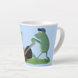Taza De Café Latte Graciosa rana verde que siembra césped personaliza