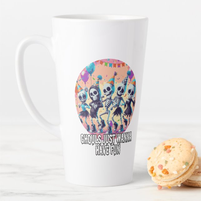 Taza De Café Latte Graciosas Guías De Halloween Quieren Divertirse Fi (In situ)