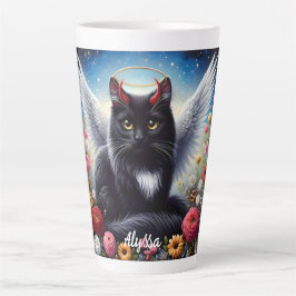 Taza De Café Latte Gracioso demonio negro de larga duración y gato án