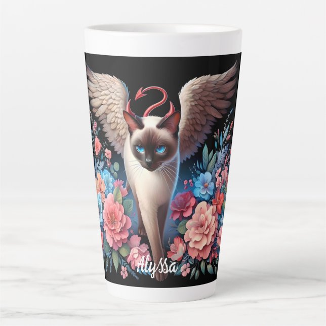 Taza De Café Latte Gracioso demonio siamés y gato ángel (Anverso)