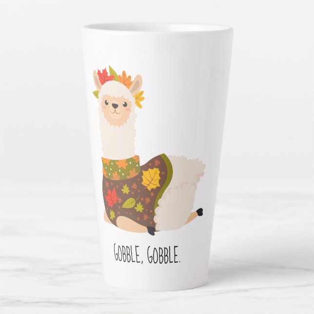 Taza De Café Latte Gracioso Día de Acción de Gracias de Llama Turquía (Anverso)