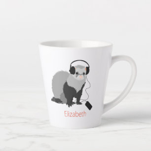 Taza De Café Latte Gracioso Ferret Musical Con Auriculares Nа