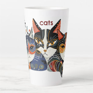 Taza De Café Latte Gracioso Gato Arte Popular Colorido Resumen Latte 