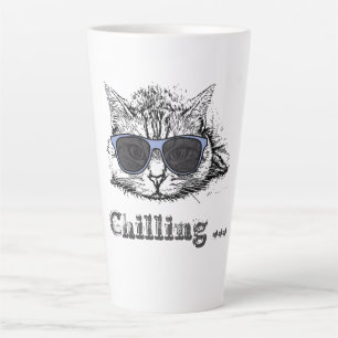 Taza De Café Latte Gracioso Gato Escalofriante Con Gafas De Sol Cuest