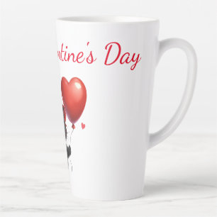 Taza De Café Latte Gracioso gato negro con El día de San Valentín de