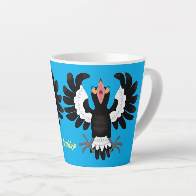 Taza De Café Latte Gracioso ilustracion de personalizado magpie austr (Ángulo derecho)