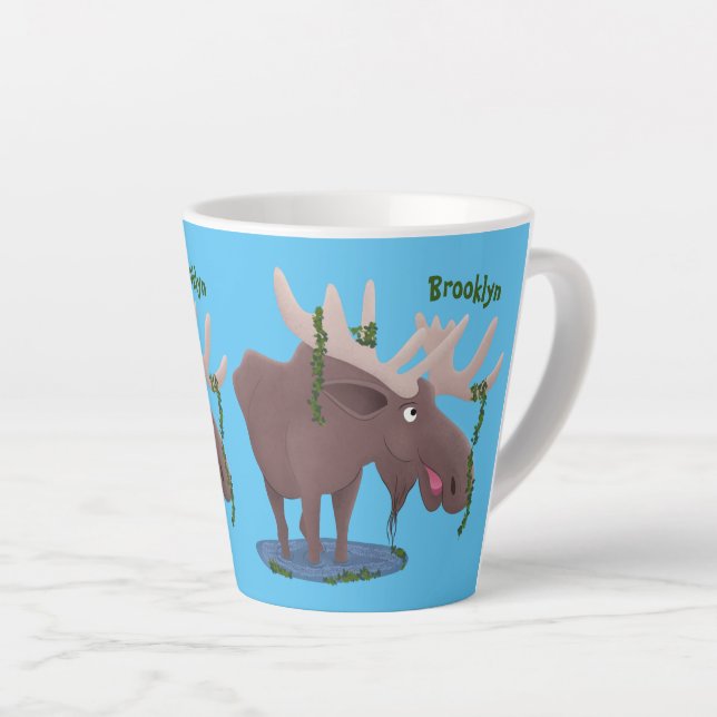Taza De Café Latte Gracioso ilustracion personalizado de alce feliz (Ángulo derecho)