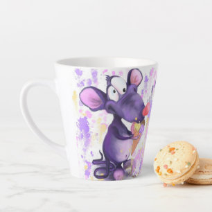 Taza De Café Latte Gracioso Mug con Feliz Ratón Morado Comer Helado