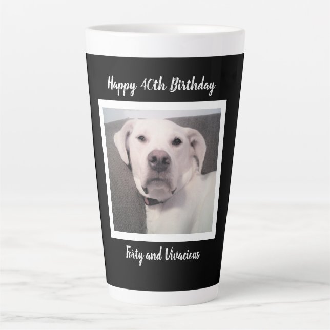 Taza De Café Latte Gracioso perro blanco malhumorado 40 cumpleaños ne (Anverso)