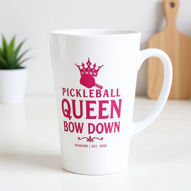 Taza De Café Latte Gracioso regalo personalizado rosado de la reina d (pickleball gift for her funny tall mug women birthday christmas mom girfriend personalized pink club)