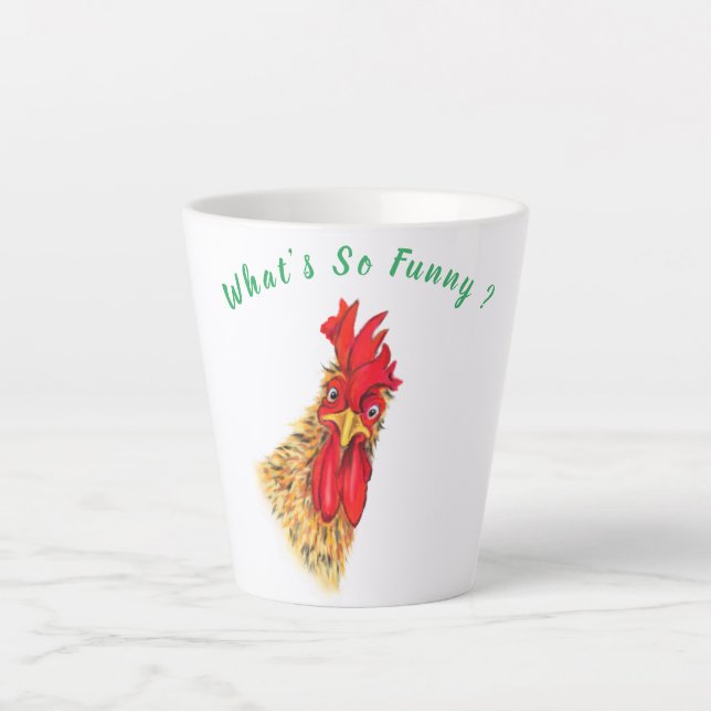 Taza De Café Latte Gracioso Rooster Latte Mug - Texto Personalizado (Anverso)