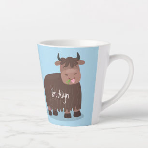 Taza De Café Latte Gracioso yak feliz comiendo hierba personalizado i