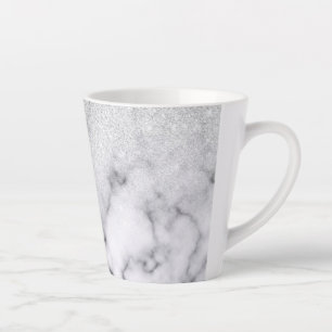 Taza De Café Latte Gradiente de mármol Purpurina blanco plateado glam
