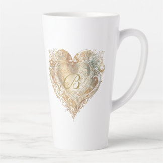 Taza De Café Latte Gradiente de monograma cardíaco vintage Tall Latte
