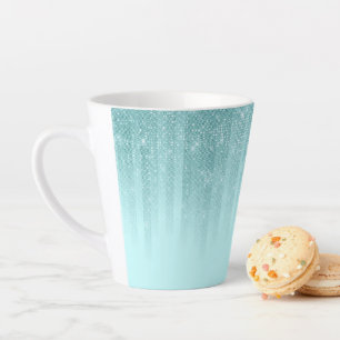 Taza De Café Latte Gradiente rayado de Purpurina de Aqua verde de la