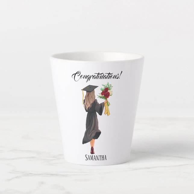 Taza De Café Latte Graduación de acuarela personalizada (Anverso)