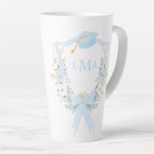 Taza De Café Latte Graduación en Monograma Preppy Southern Gingham