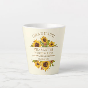 Taza De Café Latte Graduación Floral de girasoles