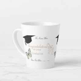 Taza De Café Latte Graduación Personalizada con Mariposas y Gorra