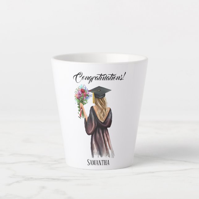 Taza De Café Latte Graduación personalizada de acuarela (11) (Anverso)