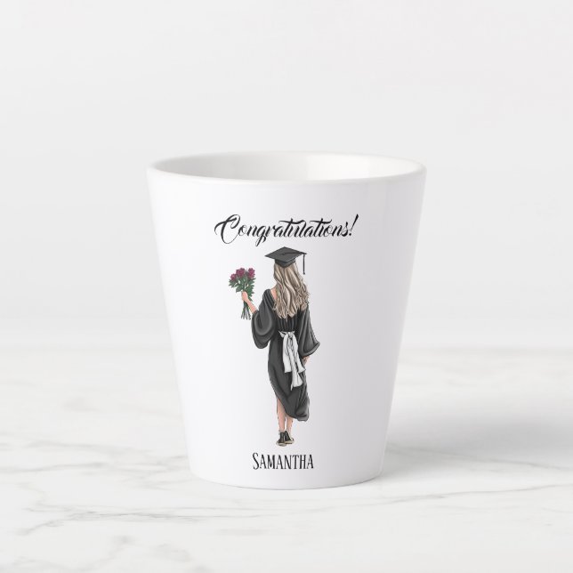 Taza De Café Latte Graduación personalizada de acuarela (3) (Anverso)