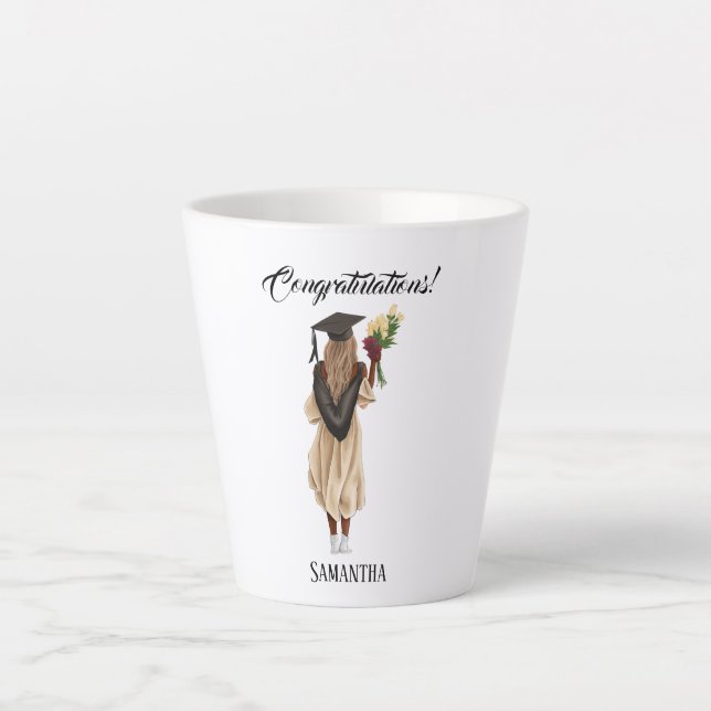 Taza De Café Latte Graduación personalizada de acuarela (6) (Anverso)