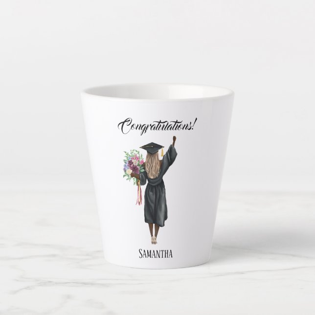 Taza De Café Latte Graduación personalizada de acuarela (7) (Anverso)