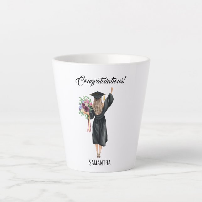 Taza De Café Latte Graduación personalizada de acuarela (8) (Anverso)