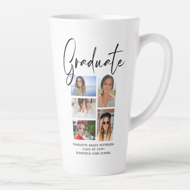 Taza De Café Latte Graduado Elegante Script Multifoto Graduado (Derecha)