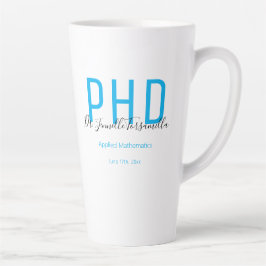 Taza De Café Latte Graduado Keepsake Blue Black Name Degree PhD