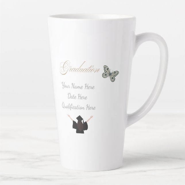 Taza De Café Latte Graduation with Custom Name Date and Qualification (Derecha)