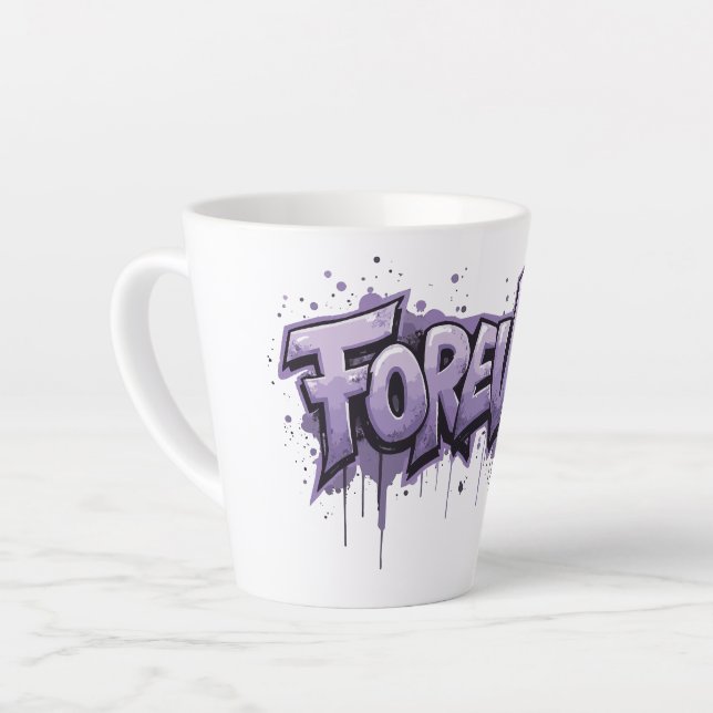 Taza De Café Latte Graffiti Lavender Infinity "FOREVER" (Ángulo izquierdo)