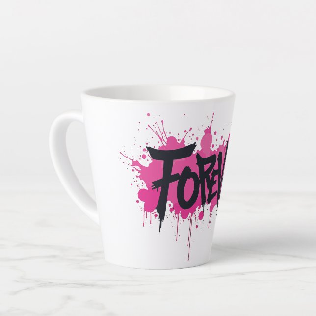 Taza De Café Latte Graffiti Rosa caliente "PARA SIEMPRE" (Ángulo izquierdo)