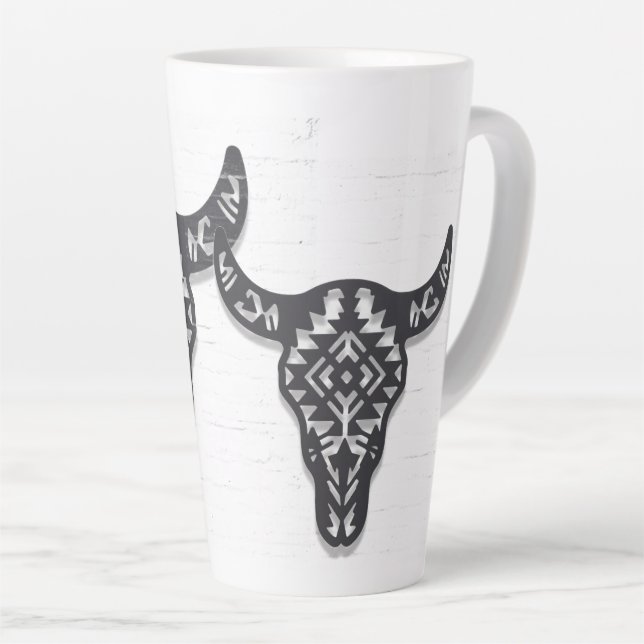 Taza De Café Latte Gráfico occidental azteca Brave Bull (Ángulo derecho)