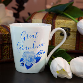Taza De Café Latte Gran Abuela Rosa de acuarela azul de China