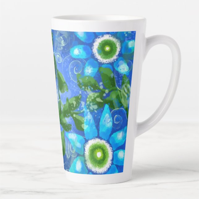 Taza De Café Latte Gran cerámica lata fango floral azul verde Verde a (Derecha)