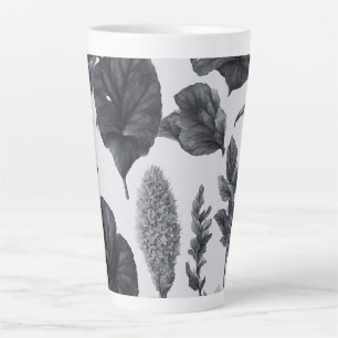 Taza De Café Latte Gran diseño botánico blanco y negro vintage