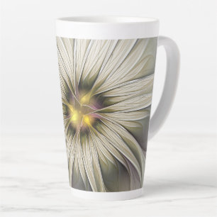 Taza De Café Latte Gran Flor de Marfil, Arte Fractal Moderno Abstract