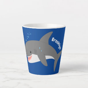 Taza De Café Latte Gran ilustracion personalizado feliz de tiburón bl