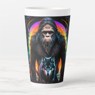 Taza De Café Latte Gran Portal de colores de lobo de pie