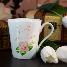 Taza De Café Latte Gran Rosa de acuarela rosa de coral de la abuela