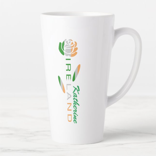 Taza De Café Latte Gran Rosa de bandera irlandesa personalizado (Derecha)