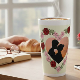 Taza De Café Latte Grand Mug Latte Photo Personnalisé – Cœur Floral