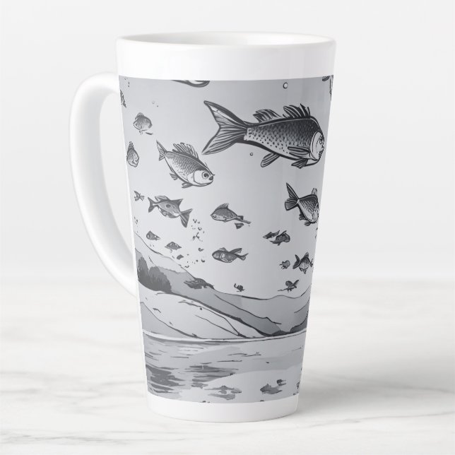 Taza De Café Latte Grande en blanco y negro (Ángulo izquierdo)