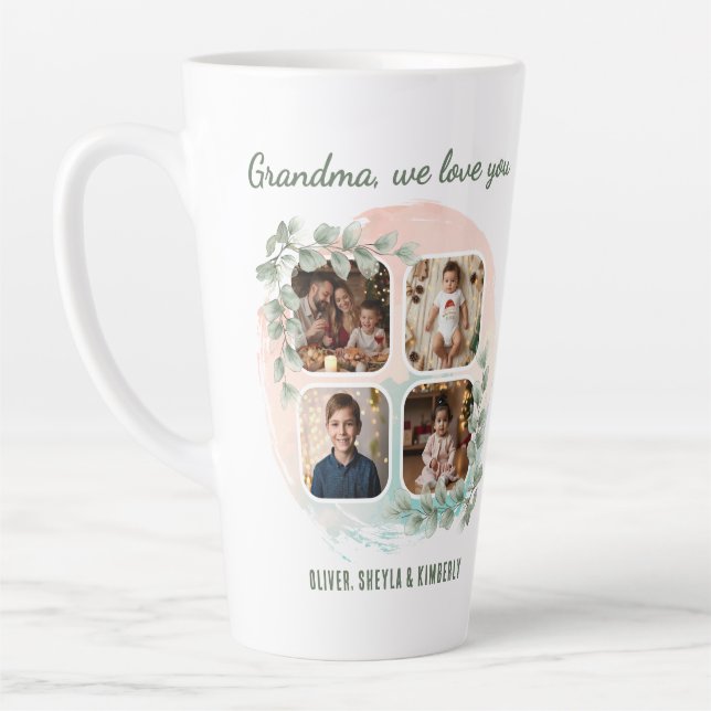 Taza De Café Latte Grandma we love you 6 Photo Collage Eucalyptus (Izquierda)