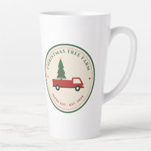 Taza De Café Latte Granja de árboles de Navidad Camioneta Roja Vintag