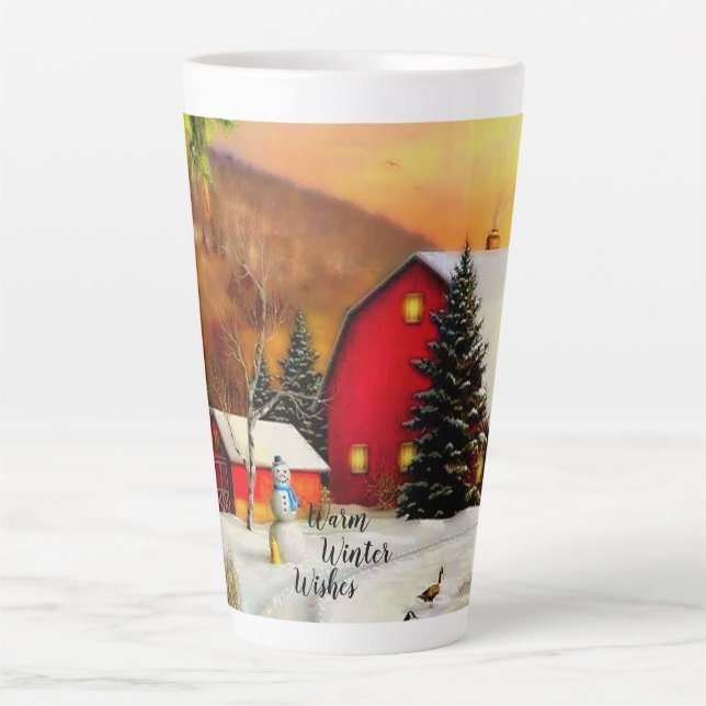 Taza De Café Latte Granja de invierno (Anverso)