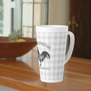 Taza De Café Latte Granja Fresca País Pollo Gingham
