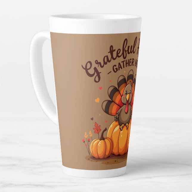 Taza De Café Latte Grateful Hearts Thanksgiving Turkey (Ángulo izquierdo)